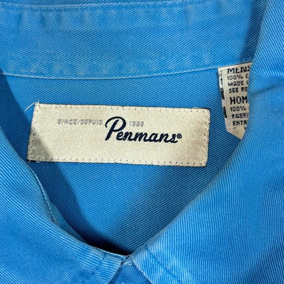 Vintage Penmans Men's L Polo Dress Shirt Blue Button Up Short Sleeve - Picture 3 of 12